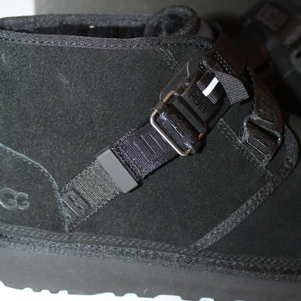 NIB UGG MEN'S QUICKCLICK NEUMEL‎ CHUKKA SUEDE SHEARLING LINED ANKLE BOOTS BLACK